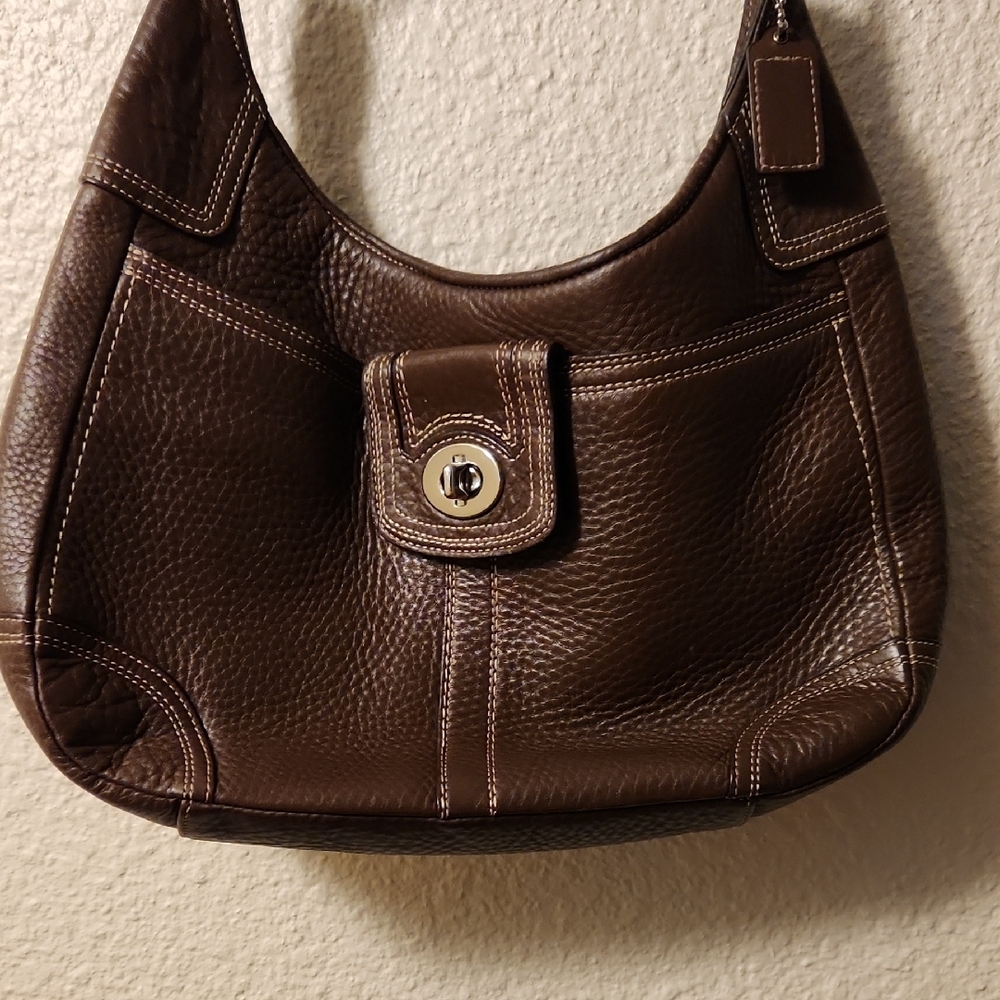 Coach Brown Pebble Leather Shoulder Bag Excellent Condition